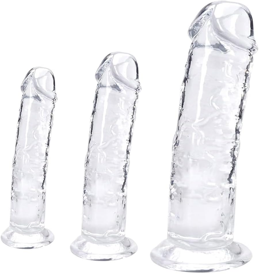 3Piece Suction Cup Clear Realistic Dildo Set(Small Big Huge): Anal Plug Trainer Kit Suitable with Strap-On Harness for Prostate Massage, G-Spot Stimulation