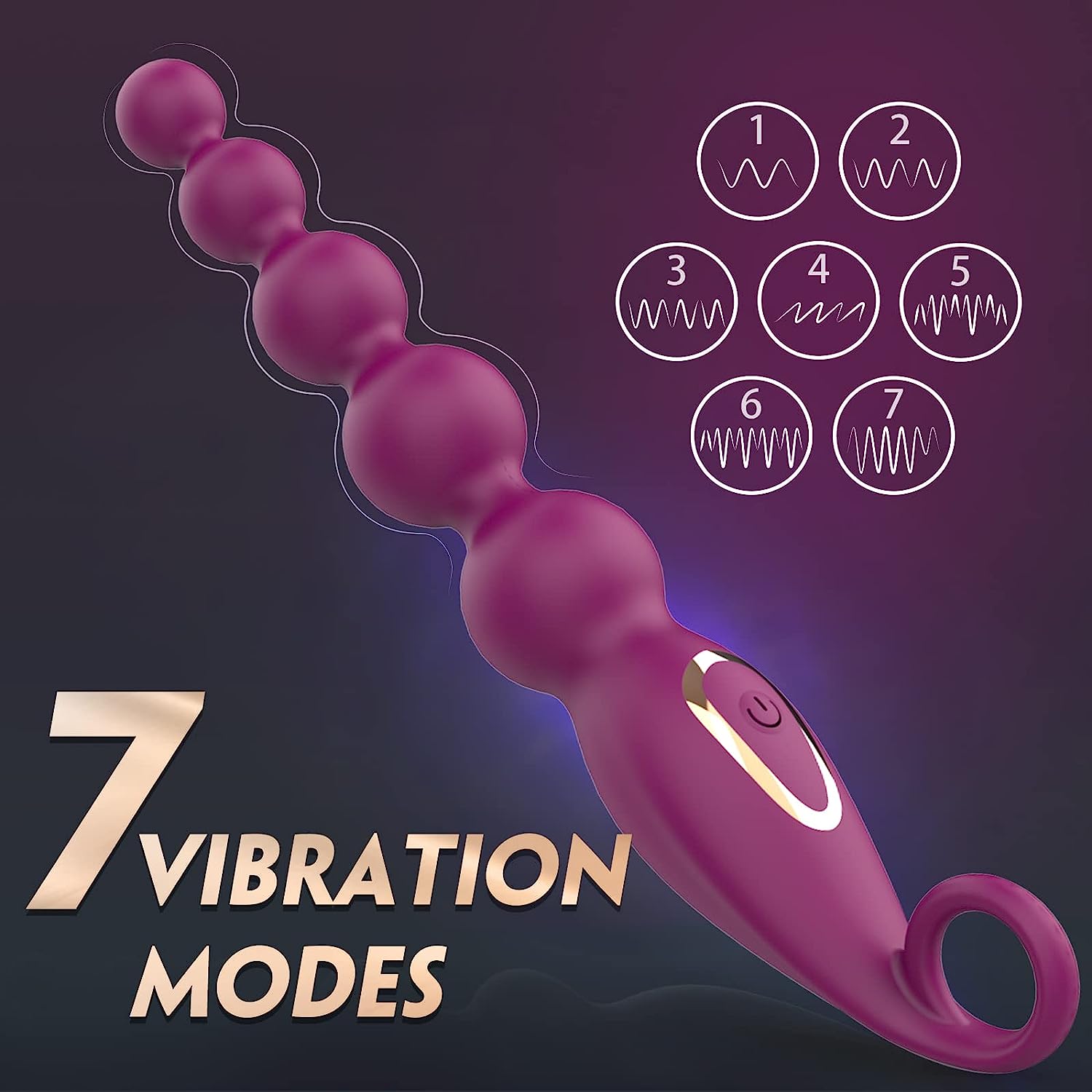 Adults Vibrating Anal Beads Butt Plug, Graduated Design Silicone Anal Vibrator with 7 Vibration Modes for Adult Men