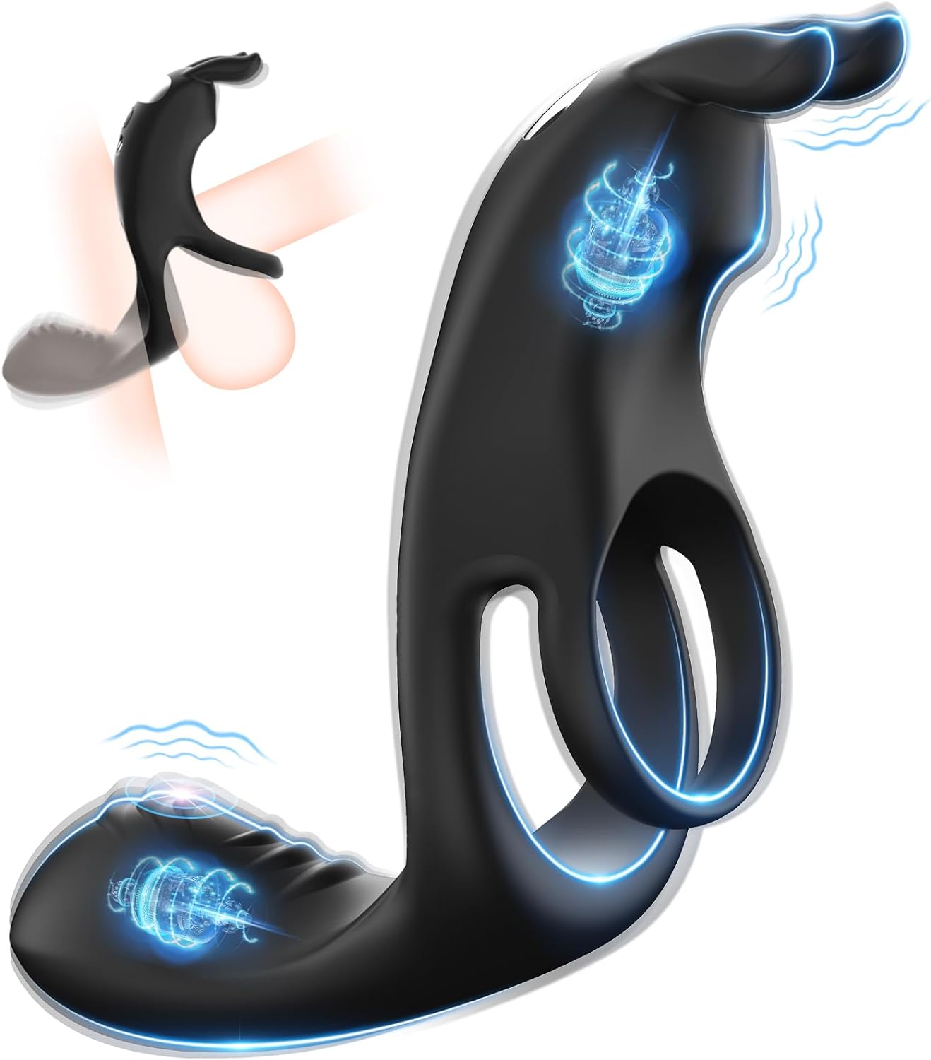 Vibrating Cock Ring Sex Toys - 3 in 1 Penis Ring Couple Vibrator Clitoris & Perineum Stimulator with Rabbit Ears & 10 Vibration Modes, Adult Sex Toys & Games Massager for Men Erection Training