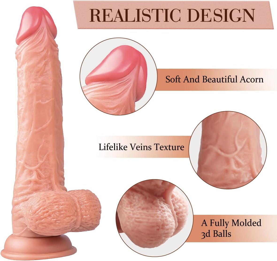 9 Inch Realistic Dildo Adult Sex Toys, Body-Safe Material Lifelike Huge Penis with Strong Suction Cup for Hands-Free Play, Flexible Cock with Curved Shaft and Balls for Vaginal G-spot and Anal Play