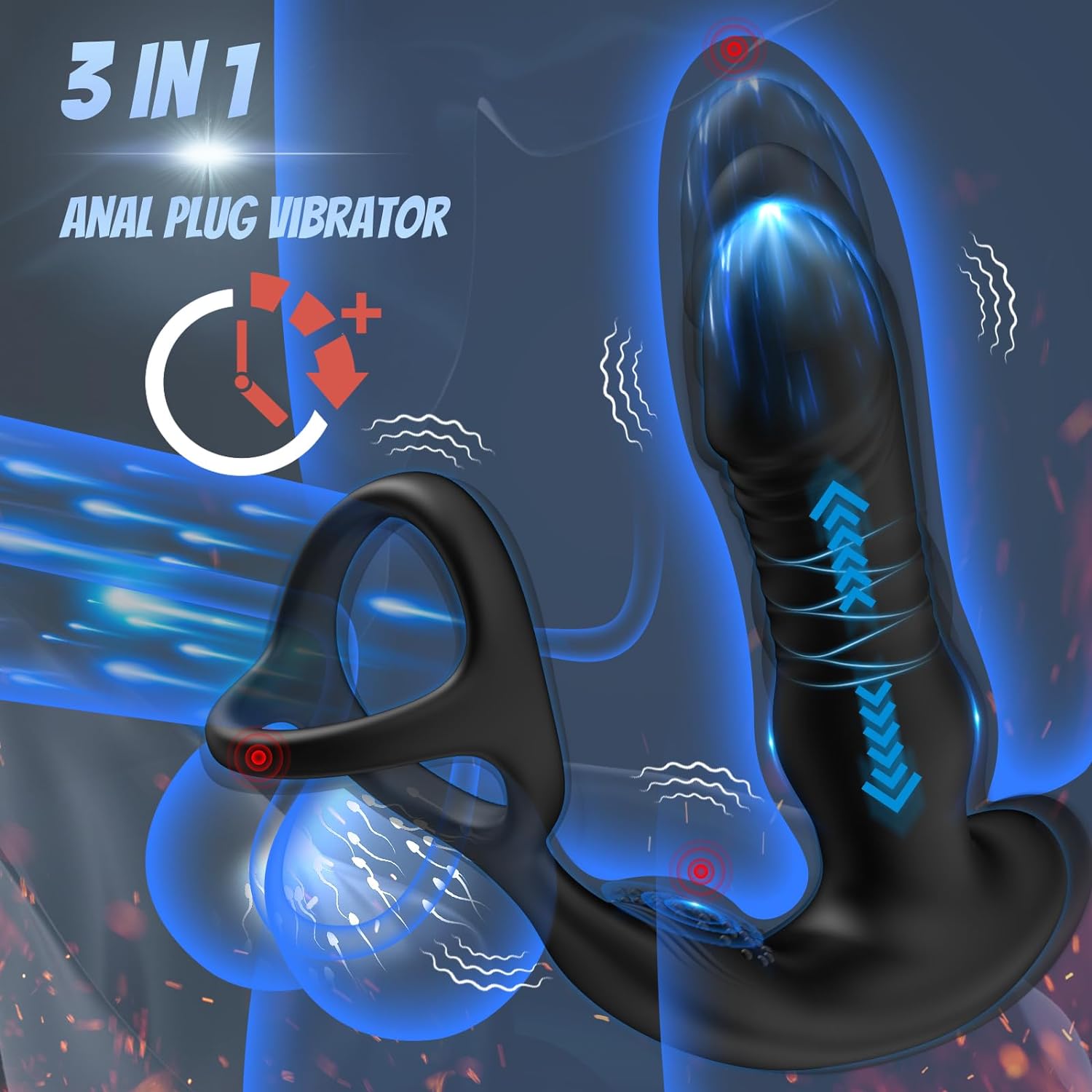 Thrusting Anal Vibrator Prostate Massager Vibrating Butt Plug With Penis Ring, Anal Plug Remote Control Vibrators With 3 Thrusting & 10 Vibrating Modes, Anal Beads Dildo Male Sex Toys for Men Pleasure