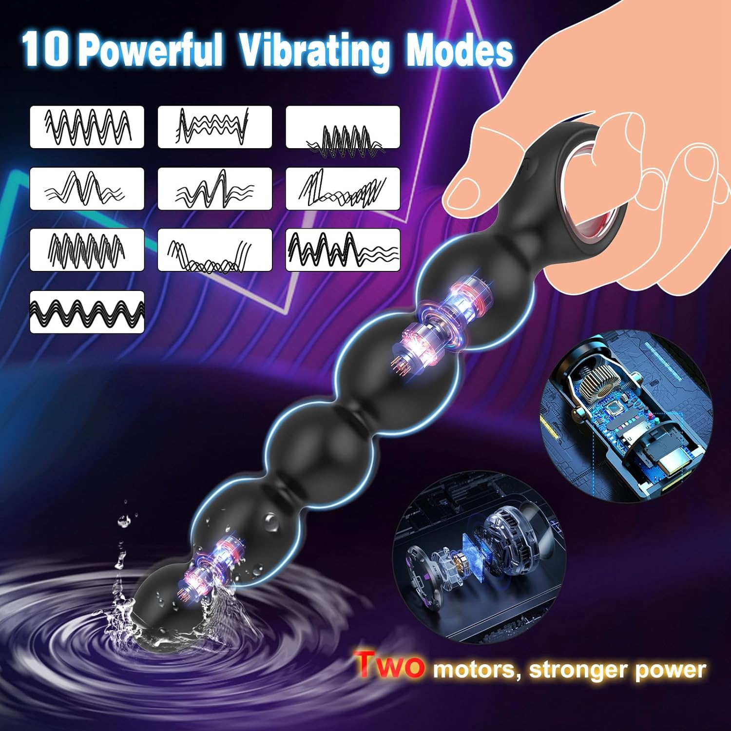 Anal Beads Sex Toys for Men, Anal Vibrator with Pull Ring Design Adult Toys Prostate Massager with 2 Powerful Motors & 10 Vibrating Modes, Male Sex Toys Dildo Anal Butt Plug for Men Women Couples