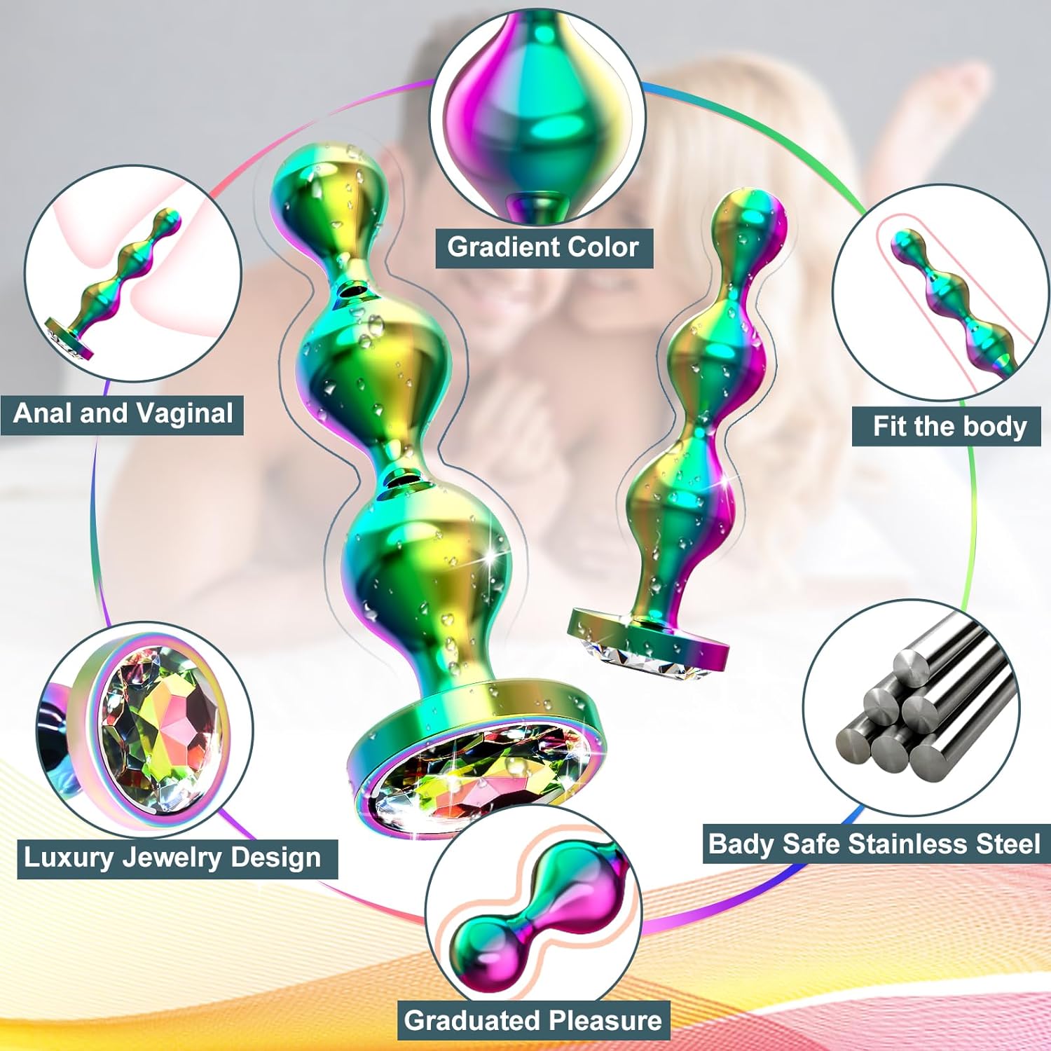 Metal Anal Beads Butt Plug Sex Toys for Men Women and Couples, Anal Trainer Pack of 3 Graduated StainlessSteelAdult Toys, Prostate Massager Mens Anal Training with Luxury Jewelry Design