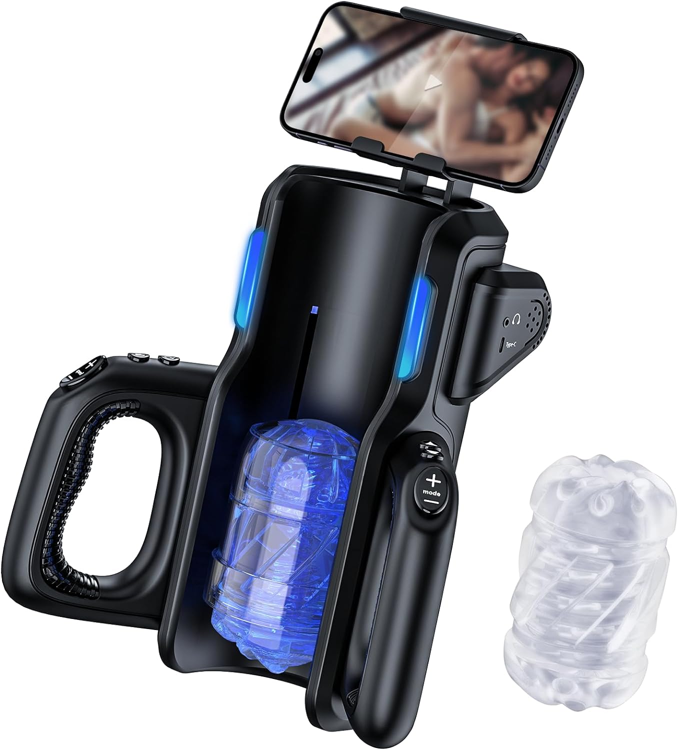 Sex Toy Automatic Male Masturbator - Men Electric Adult Sex Machine with 12times/s Thrusting, Hand Free Penis Training Stroker with Phone Holder and 2 Soft Silicone Pocket Pussy Sleeves