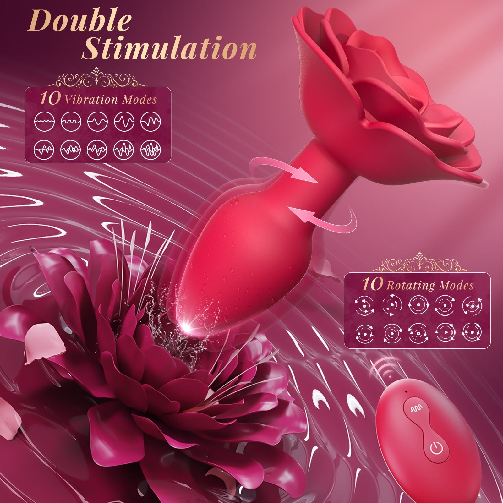 Double Stimulation Rose Female Sex Toy Anal Vibrator with Unique Anchor Design