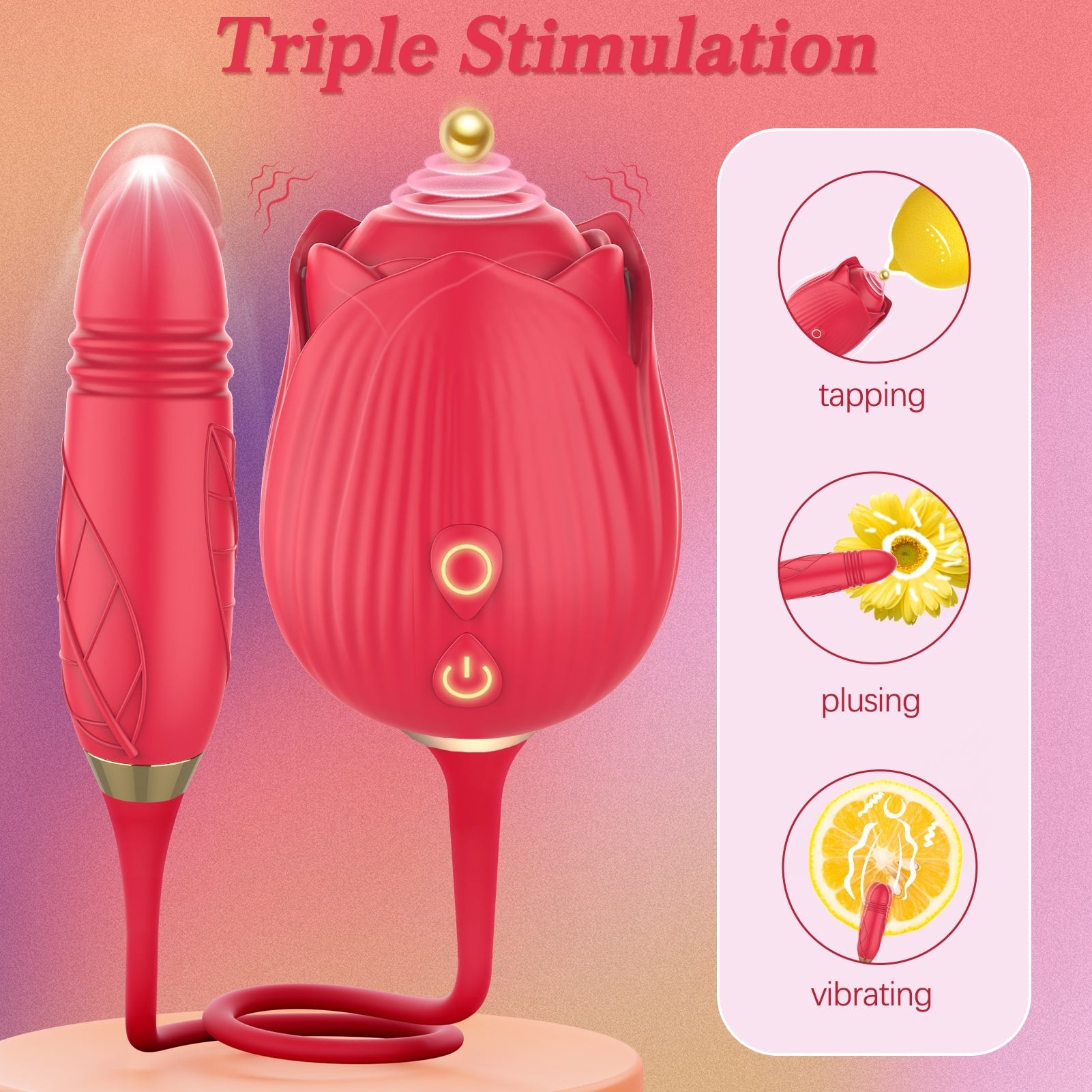 New Upgraded 3 in 1 Rose Sex Stimulator for woman with 10 Tapping Modes