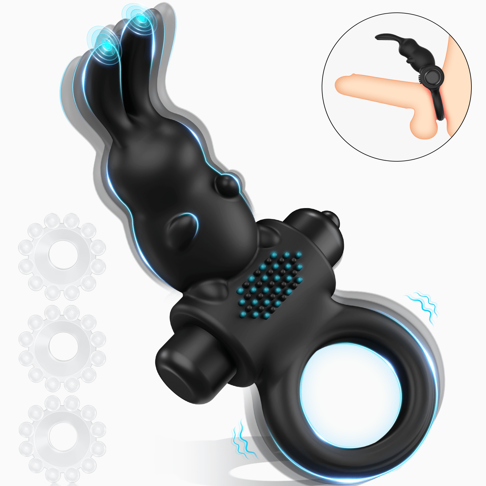 Rabbit Design Multiple Wearing Penis Ring with 10 Vibrating Modes
